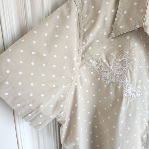 Vintage Blair Polka Dot Button Down Short Sleeve Top Butterfly Embroidery 2XL - Picture 4 of 5